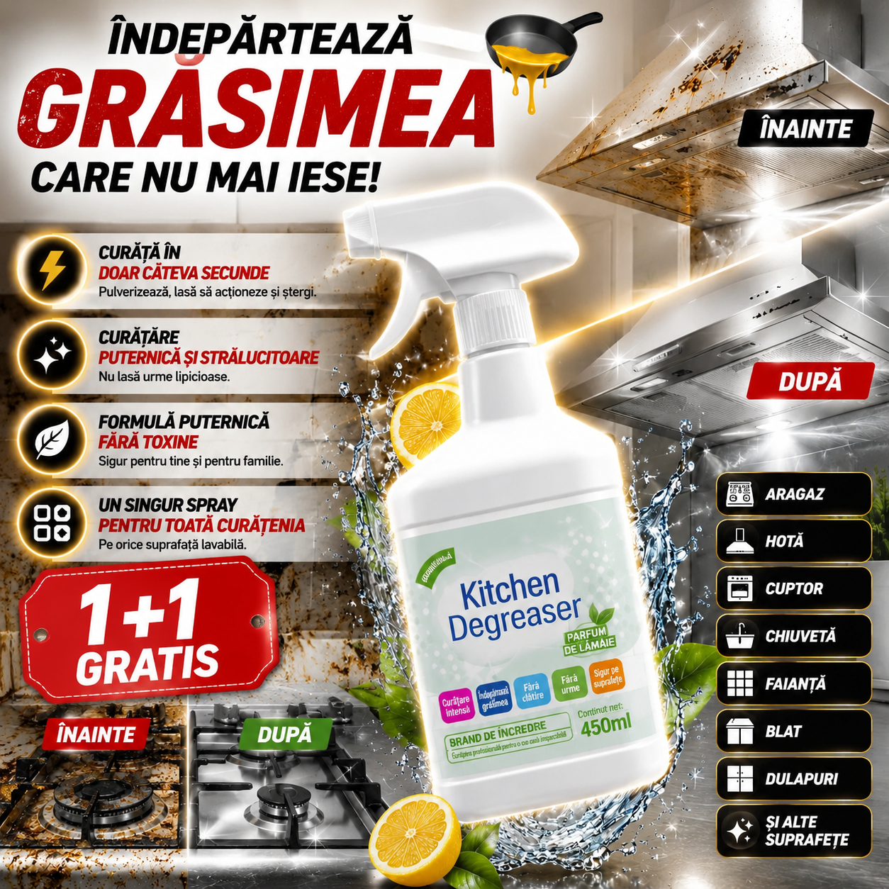 (1+1 GRATIS) Spray Degresant Pentru Bucătărie- GreaseOff™