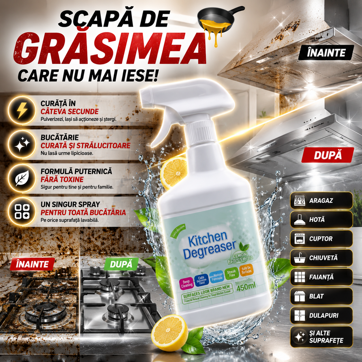 Spray Degresant Pentru Bucătărie- GreaseOff™